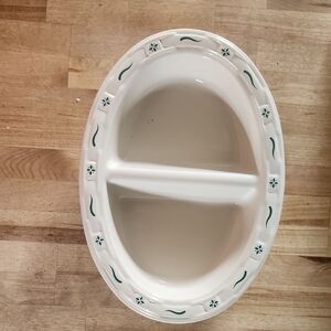 Longaberger White and Green Divided Serveware Dish